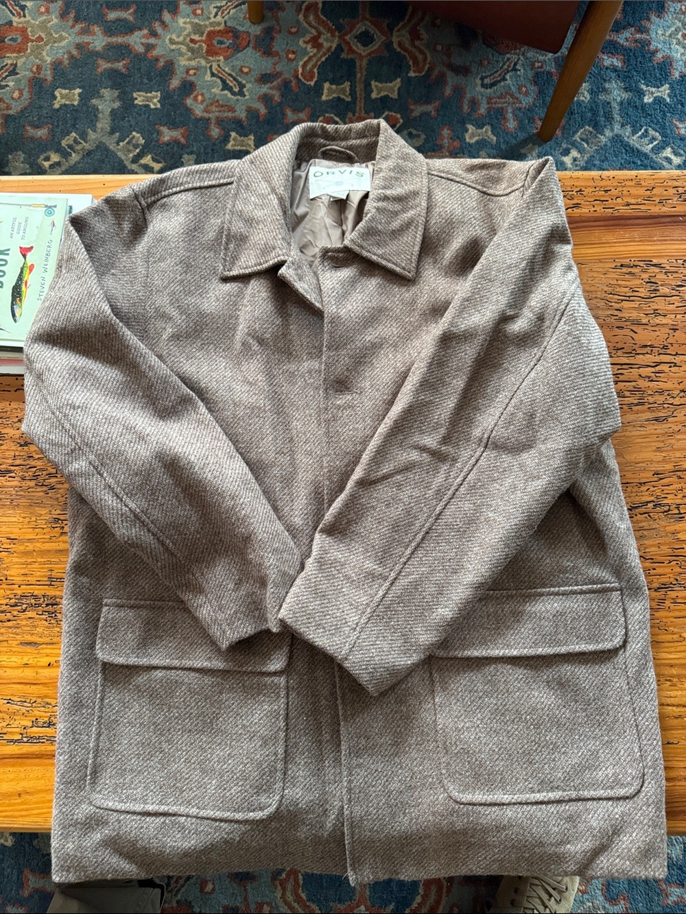 Orvis Taupe Herringbone Wool Peacoat